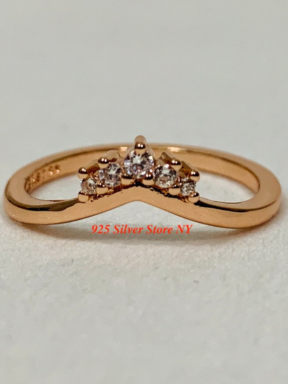 NEW Authentic Pandora Rose Gold Ring Tiara Wishbone 188282 CZ